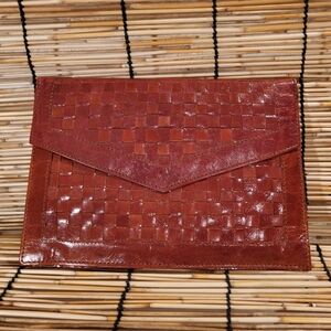 Vintage Leather Woven Cognac Colored Clutch Like New Condition
